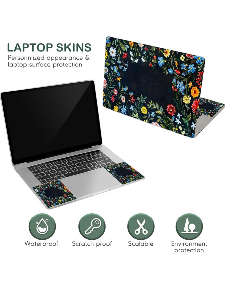 Funda Sticker para Laptop DINKY 15.6" Flores Azules y Rojas