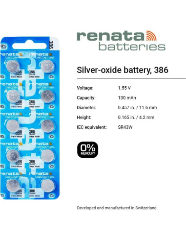 Baterías de Óxido de Plata Renata 386 SR43W - 1.55V (2 Unidades)