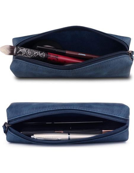 Estuche de Cuero Genuino Londo para Pluma y Cosméticos Azul