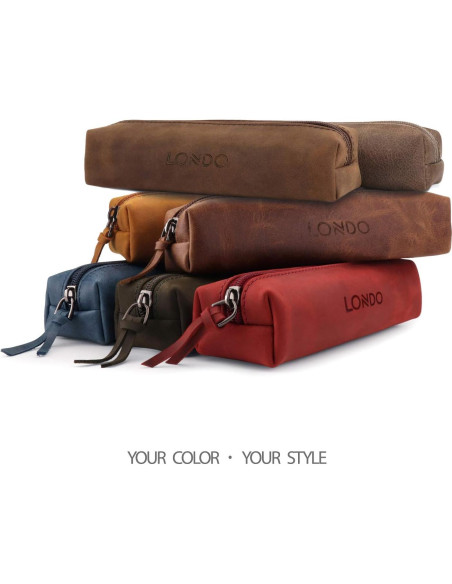 Estuche de Cuero Genuino Londo para Pluma y Cosméticos Azul