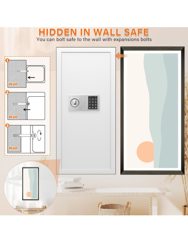 Caja Fuerte de Pared Tiskgg Blanca 75, 29.5" Antirrobo