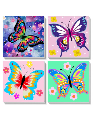 Kit de Pintura por Números xackcme 4 Piezas Mariposas 20x20 cm