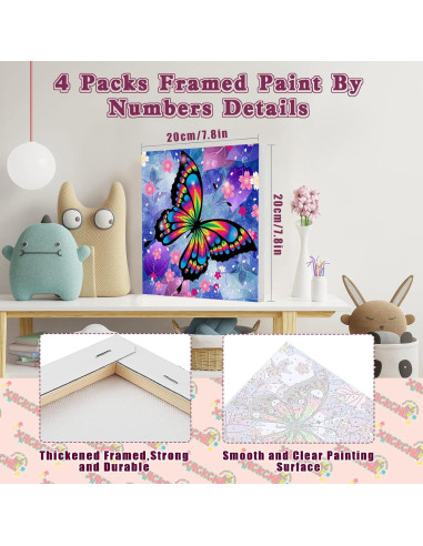 Kit de Pintura por Números xackcme 4 Piezas Mariposas 20x20 cm