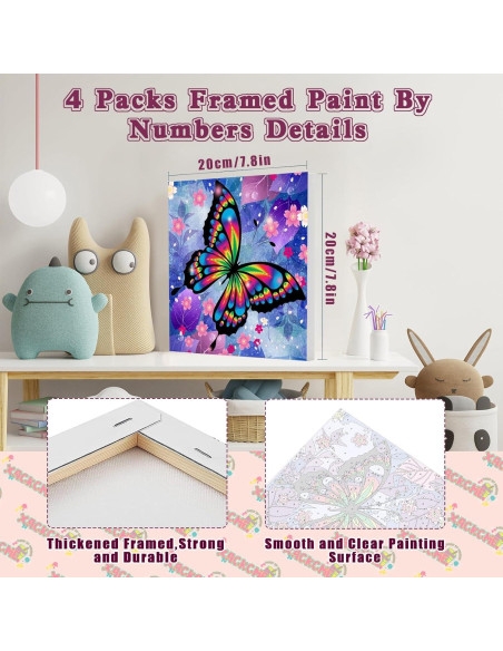 Kit de Pintura por Números xackcme 4 Piezas Mariposas 20x20 cm