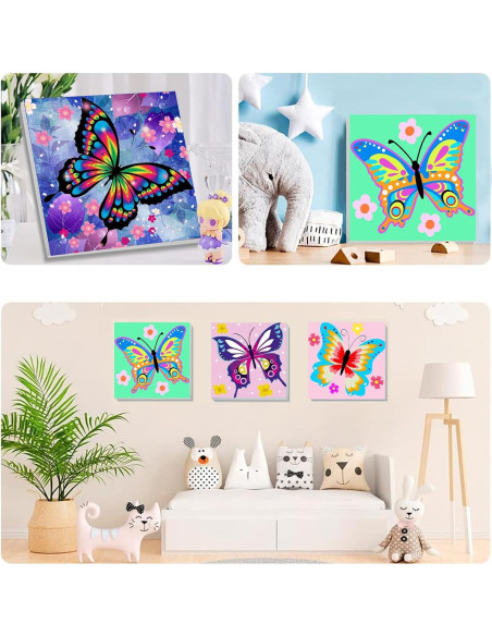 Kit de Pintura por Números xackcme 4 Piezas Mariposas 20x20 cm