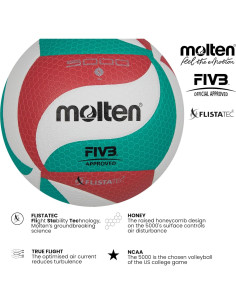 Balón de Voleibol Molten V5M5000 FIVB Tamaño 5 Blanco/Rojo/Verde 2
