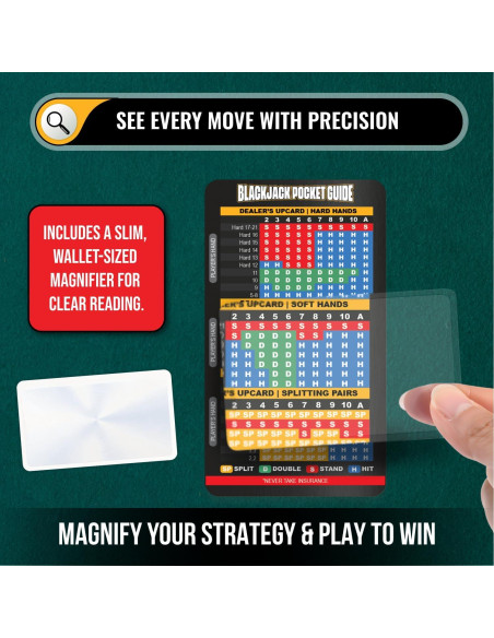 Conjunto de Cartas de Estrategia de Póker y Blackjack Sunsella con Lupa