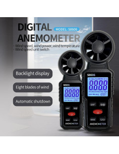 Anemómetro S8606 Portátil para Medir Velocidad del Viento y Temperatura 2