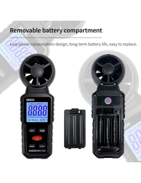 Anemómetro S8606 Portátil para Medir Velocidad del Viento y Temperatura