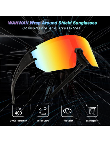 Gafas de Ciclismo WANWAN UV400 Lentes Espejados Rojos