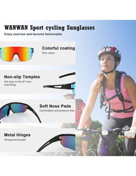 Gafas de Ciclismo WANWAN UV400 Lentes Espejados Rojos