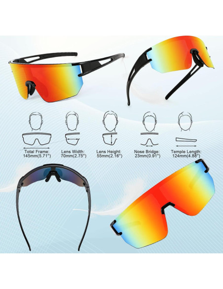 Gafas de Ciclismo WANWAN UV400 Lentes Espejados Rojos