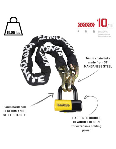 Cadena Kryptonite 1415 y Cerradura Disco Alta Seguridad