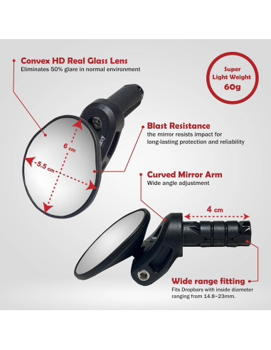 Espejo de Bicicleta Hafny HD Convexo para Manillar Drop