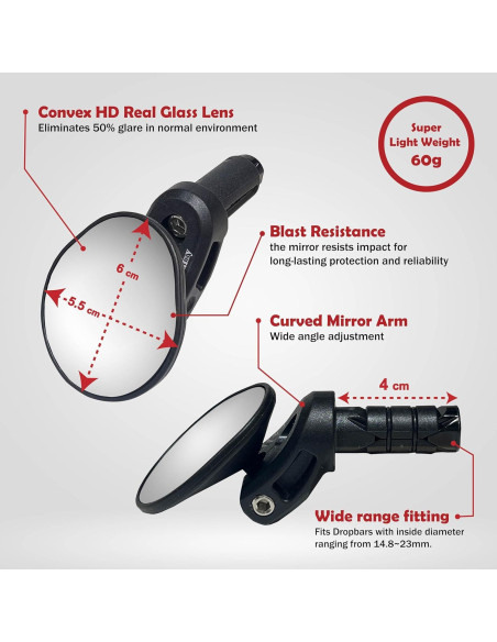 Espejo de Bicicleta Hafny HD Convexo para Manillar Drop