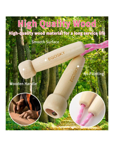 Cuerda de saltar ajustable EGOSKY con mango de madera 3m
