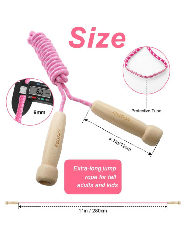 Cuerda de saltar ajustable EGOSKY con mango de madera 3m