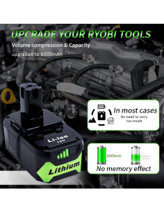 2 Baterías de Litio 18V 6000mAh Ryobi P108 Reemplazo 2