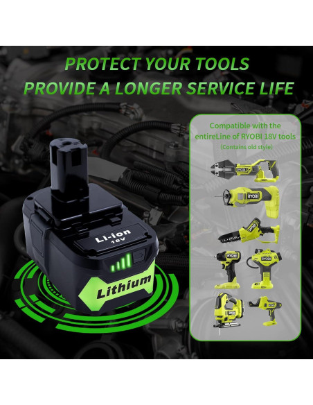 2 Baterías de Litio 18V 6000mAh Ryobi P108 Reemplazo