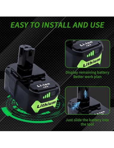 2 Baterías de Litio 18V 6000mAh Ryobi P108 Reemplazo