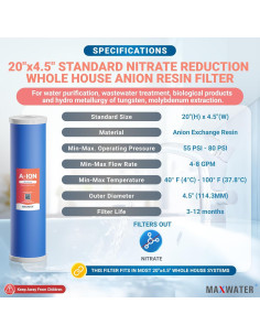 Filtro de resina aniónica Max Water 20" BB para taninos y nitratos 2