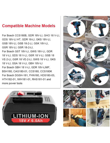 2 Baterías de Litio 18V 6000mAh Reemplazo Bosch BAT609