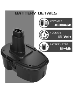 2 Baterías 3600mAh NiMH Dewalt 18V DC9096 DC9098 DC9099 2
