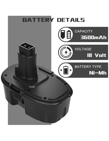 2 Baterías 3600mAh NiMH Dewalt 18V DC9096 DC9098 DC9099