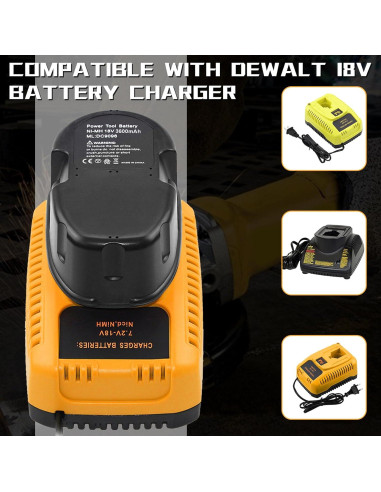 2 Baterías 3600mAh NiMH Dewalt 18V DC9096 DC9098 DC9099