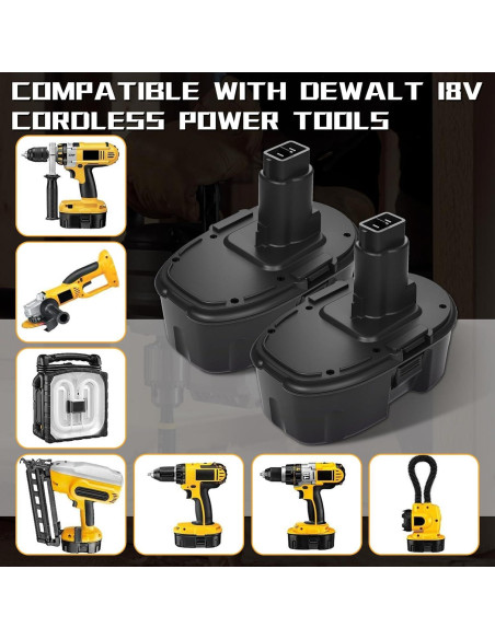 2 Baterías 3600mAh NiMH Dewalt 18V DC9096 DC9098 DC9099