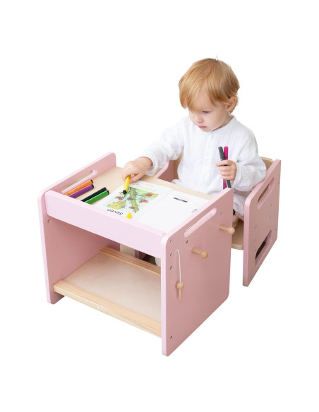 Mesa y Silla Montessori Rosa Ajustable para Niños Pequeños