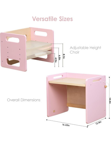Mesa y Silla Montessori Rosa Ajustable para Niños Pequeños