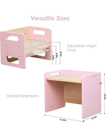 Mesa y Silla Montessori Rosa Ajustable para Niños Pequeños