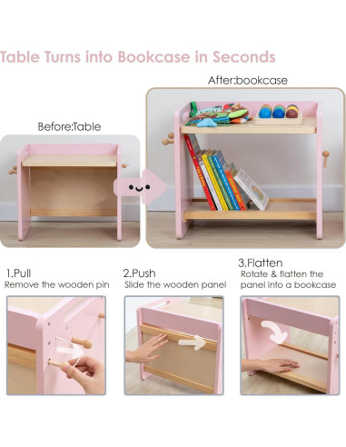 Mesa y Silla Montessori Rosa Ajustable para Niños Pequeños