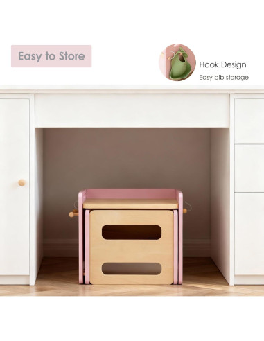 Mesa y Silla Montessori Rosa Ajustable para Niños Pequeños