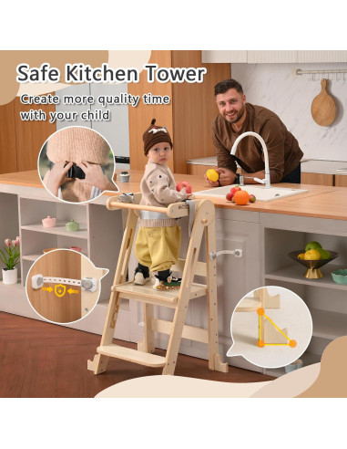 Escalera Plegable para Niños JPMKPD - Madera Natural, 2 Escalones