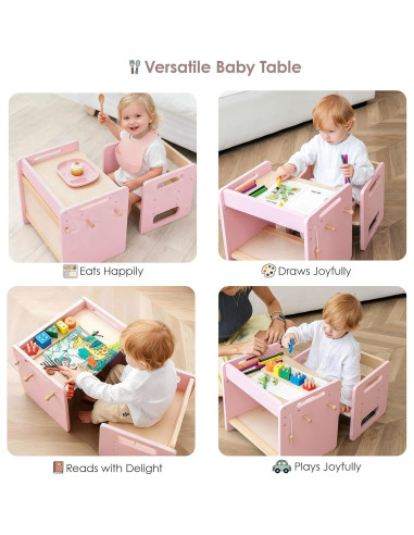 Mesa y Silla Montessori Rosa Ajustable para Niños Pequeños
