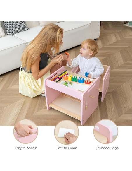 Mesa y Silla Montessori Rosa Ajustable para Niños Pequeños