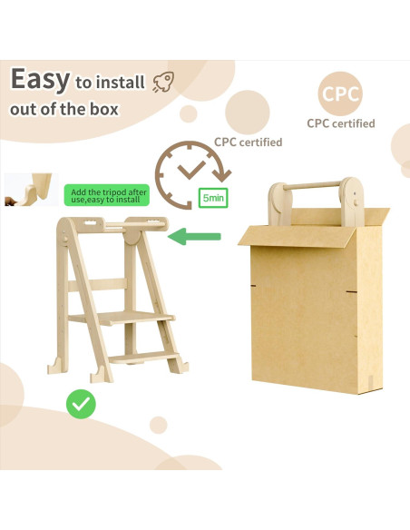 Escalera Plegable para Niños JPMKPD - Madera Natural, 2 Escalones