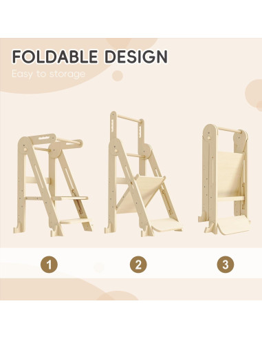 Escalera Plegable para Niños JPMKPD - Madera Natural, 2 Escalones