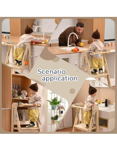 Escalera Plegable para Niños JPMKPD - Madera Natural, 2 Escalones