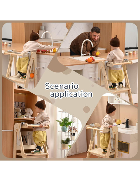 Escalera Plegable para Niños JPMKPD - Madera Natural, 2 Escalones