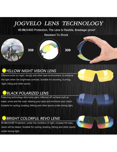 Gafas de Ciclismo JOGVELO Polarizadas 3 Lentes Intercambiables