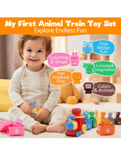 Juguete Educativo Tren de Granja Montessori 9 Animales 1 Granjero 2