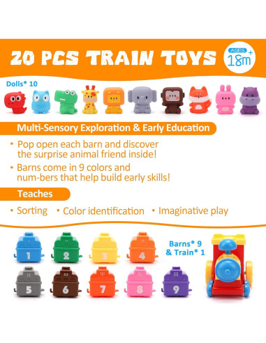 Juguete Educativo Tren de Granja Montessori 9 Animales 1 Granjero