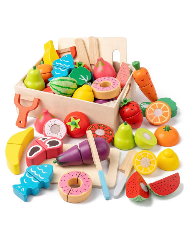 Comida de Juguete de Madera KDSFT - 34 Piezas para Niños 3+