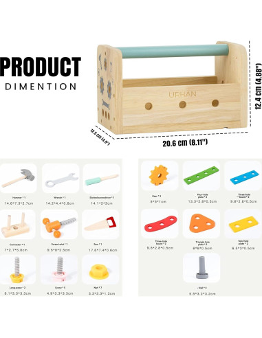 Juego de Herramientas de Madera URHAN - 35 Piezas Educativas