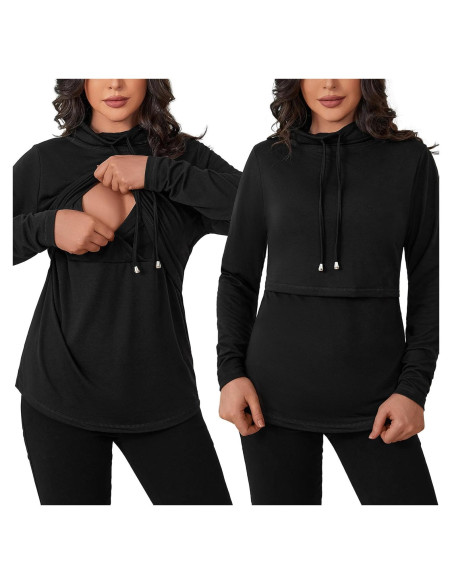 Camiseta de Lactancia GINKANA Mujer Manga Larga Negra