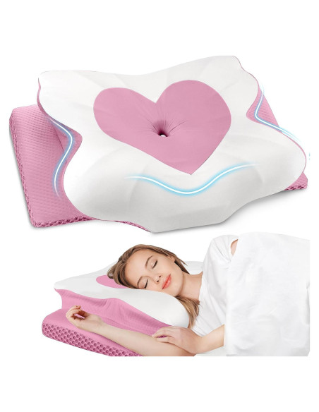 Almohada Cervical CushZone Espuma Viscoelástica Queen Rosa