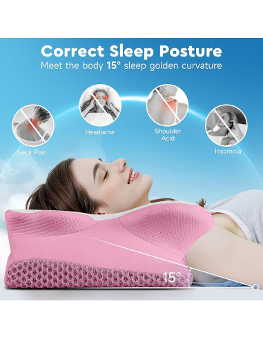 Almohada Cervical CushZone Espuma Viscoelástica Queen Rosa